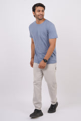 Men's Light Blue/Grey striped round neck t-shirt