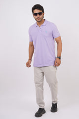 Men's lavender core pique polo  t-shirt with embroidered logo