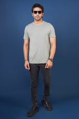 Men's Sage Pima Cotton Single Jersey Round Neck T-shirt with Logo