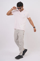 Men's Light Pink core pique polo t-shirt with embroidered logo