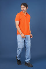 Men's dark orange core pique polo t-shirt with embroidered logo