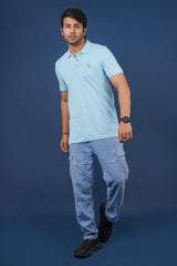 Men's Light Blue pique polo t-shirt with embroidred logo