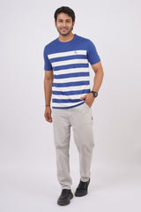 Men's True Navy/White striped round neck t-shirt