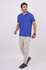 Men's blue core pique polo t-shirt with embroidered logo