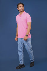 Men's pink core pique polo t-shirt with embroidered logo