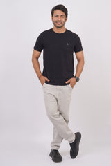 Men's black single jersey round neck t-shirt with logo