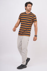 Men's Late/Navy striped round neck t-shirt