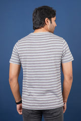 Men's Grey/Blue/Green/Red striped round neck t-shirt