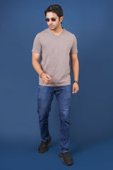 Men's Iron Brown Melange V-Neck T-shirt