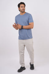 Men's Denim Blue Pima Cotton Single Jersey Round Neck T-shirt