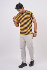 Men's Yellow/Black striped round neck t-shirt