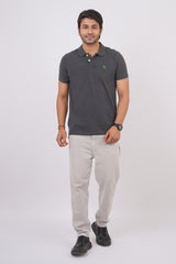 Men's charcoal melange core pique polo t-shirt with embroidered logo