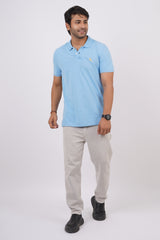 Men's sky blue core pique polo t-shirt with embroidered logo