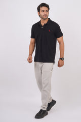 Men's black core pique polo t-shirt with embroidered logo