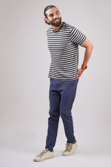 Men's Grey/Black striped round neck t-shirt