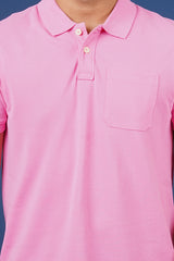 Men's pink core pique polo t-shirt with pocket