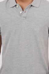 Men's Grey Melange Core Pique Polo T-shirt