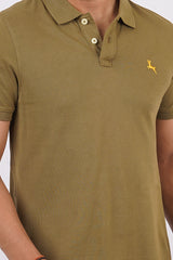 Men's olive green core pique polo t-shirt with embroidered logo