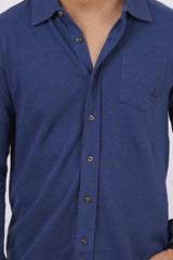 Men's true navy slub pique polo full open shirt with pocket