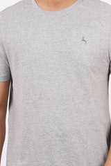 Men's grey melange single jersey round neck t-shirt with logo