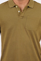 Men's olive green core pique polo t-shirt with pocket