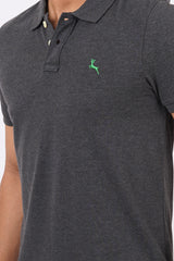 Men's charcoal melange core pique polo t-shirt with embroidered logo