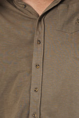 Men's burnt olive slub pique polo full open shirt with pocket