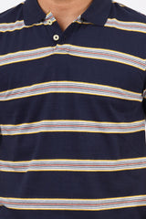 Men's Navy/Yellow Striped single jersey polo t-shirt