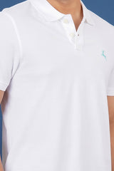 Men's white core pique polo t-shirt with embroidered logo