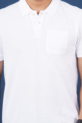Men's white core pique polo t-shirt with pocket