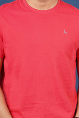 Men's coral single jersey round neck t-shirt with logo