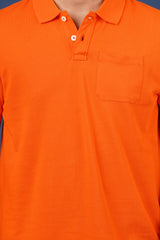 Men's orange core pique polo t-shirt with pocket
