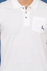 Men's snow white single jersey polo t-shirt with pocket