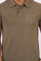 Men's Burnt Olive slub pique polo t-shirt with double pocket