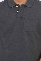 Men's charcoal melange core pique polo t-shirt with pocket