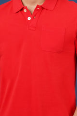 Men's red core pique polo t-shirt with pocket