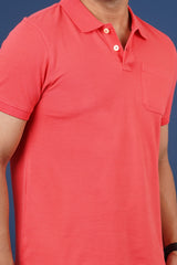 Men's dark pink core pique polo t-shirt with pocket