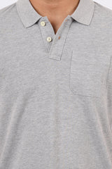 Men's grey melange core pique polo t-shirt with pocket