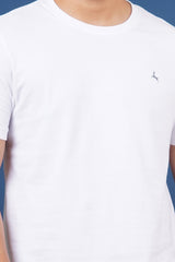 Men's white single jersey round neck t-shirt with logo