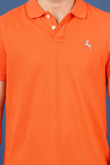 Men's dark orange core pique polo t-shirt with embroidered logo