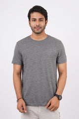 Men's anthra melange single jersey round neck t-shirt with logo