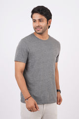 Men's anthra melange single jersey round neck t-shirt with logo