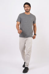 Men's anthra melange single jersey round neck t-shirt with logo