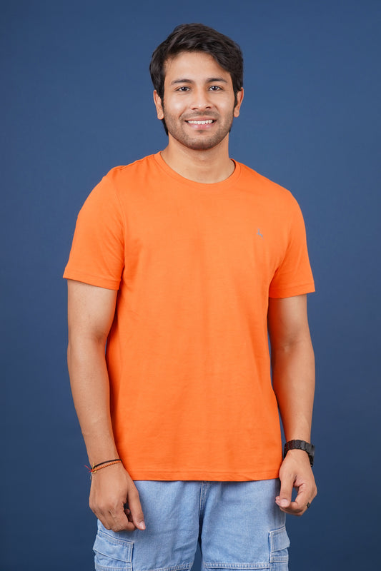 Men's orange single jersey round neck t-shirt with logo