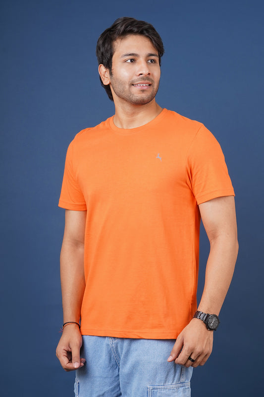 Men's orange single jersey round neck t-shirt with logo