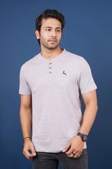 Men's gull grey slub jersey henley neck t-shirt