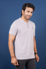 Men's gull grey slub jersey henley neck t-shirt