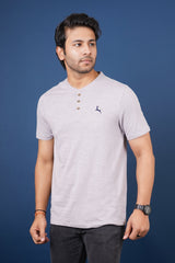 Men's gull grey slub jersey henley neck t-shirt