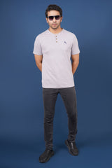 Men's gull grey slub jersey henley neck t-shirt