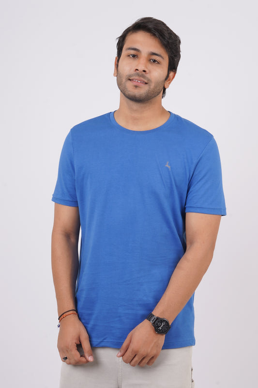 Men's royal blue single jersey round neck t-shirt with logo